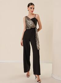Fully Lined - Black - Leopard - Evening Jumpsuits