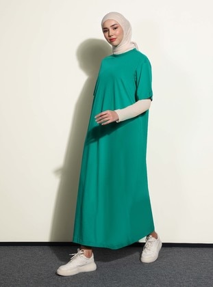 Forest Green - Crew neck - Unlined - Modest Dress - Refka