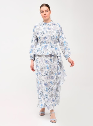 Blue - Multi -  - Unlined - Modest Dress - Savewell Woman