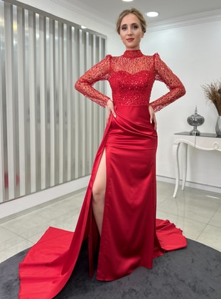 Fully Lined - Red - Crew neck - Evening Dresses - Rana Zenn