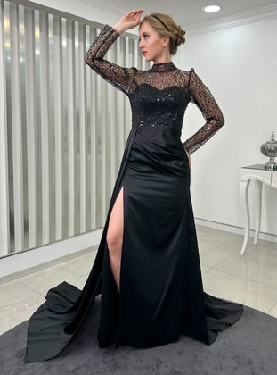 Fully Lined - Black - Crew neck - Evening Dresses - Rana Zenn