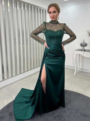 Fully Lined - Emerald - Crew neck - Evening Dresses - Rana Zenn