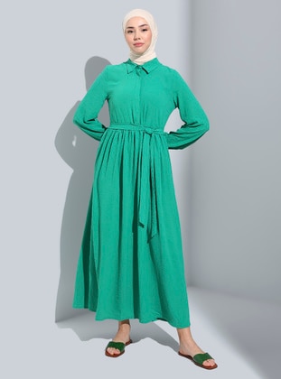 Meadow Green - Point Collar - Unlined - Modest Dress - Benin