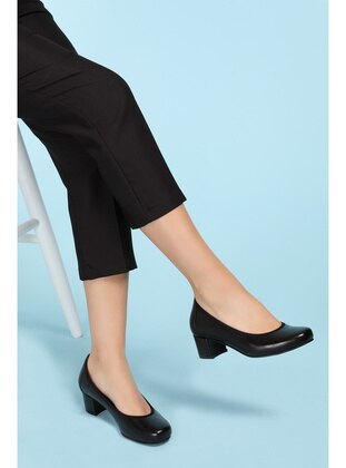 Women's Genuine Leather Casual Casual High Heel Shoes Shhn.280 Black