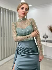 Fully Lined - Mint Green - Crew neck - Evening Dresses