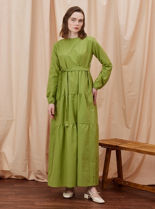 Pistachio Green - Crew neck - Unlined - Modest Dress - Ceylan Otantik
