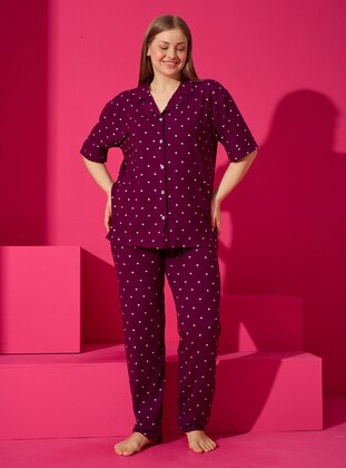 Purple - Multi - Plus Size Pyjamas - Tampap