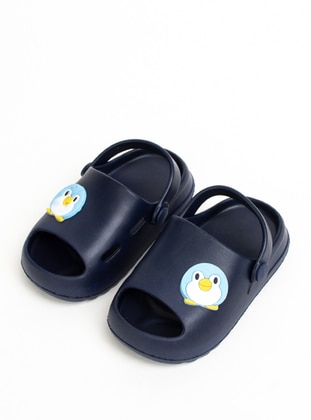 Sandal - Navy Blue - Faux Leather - Kids Sandals - Pembe Potin