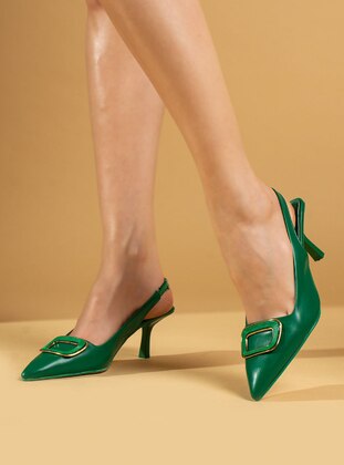 Green - High Heel - Faux Leather - Heels - Pembe Potin