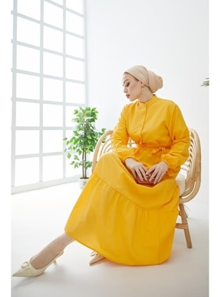 Yellow - Modest Dress - Benguen