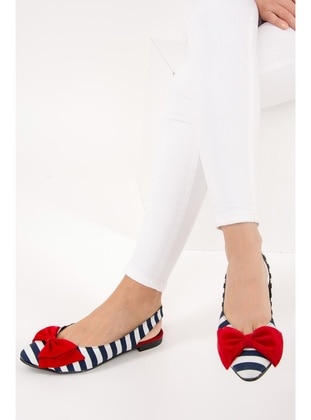 Red - White - Navy Blue - Flat - Flat Shoes - Fox Shoes
