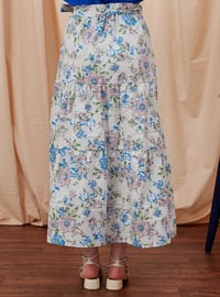 Blue - Floral - Unlined - Skirt