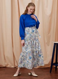 Blue - Floral - Unlined - Skirt