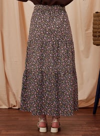 Brown - Floral - Unlined - Skirt