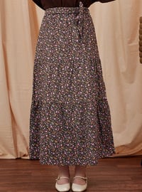 Brown - Floral - Unlined - Skirt