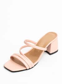 Powder Pink - Heeled Slippers - Faux Leather - Heels