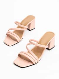 Powder Pink - Heeled Slippers - Faux Leather - Heels