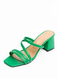 Green - Heeled Slippers - Faux Leather - Heels