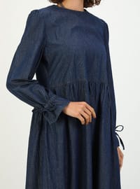 Blue - Button Collar - Unlined - Modest Dress