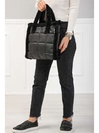 Faux Fur Leather Shoulder Bag Black