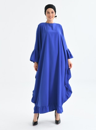 Saxe Blue - Crew neck - Unlined - Modest Dress - Filizzade