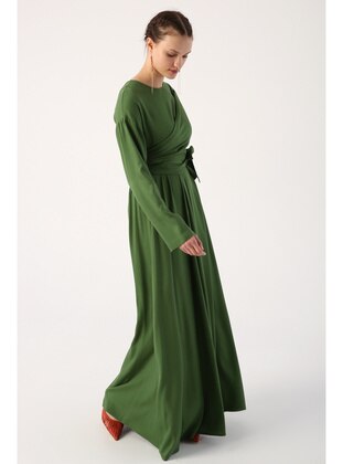 Green - Unlined - Crew neck - Modest Dress - ALLDAY