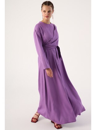 Purple - Unlined - Crew neck - Modest Dress - ALLDAY