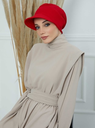 Red - 13gr - Plain - Simple - Cotton - Bonnet - Aisha`s Design