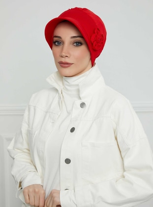 Red - 13gr - Plain - Simple - Cotton - Bonnet - Aisha`s Design