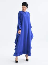 أزرق بترولي - قبة مدورة - نسيج غير مبطن - فستان