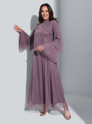 Dark Lilac - Fully Lined - Crew neck - Plus Size Evening Dress - Alia