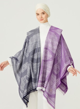 Purple - Printed - Silk Blend - Wool Blend - Scarf - IMANNOOR