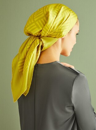 Yellow - Printed - %100 Silk - Shawl - IMANNOOR