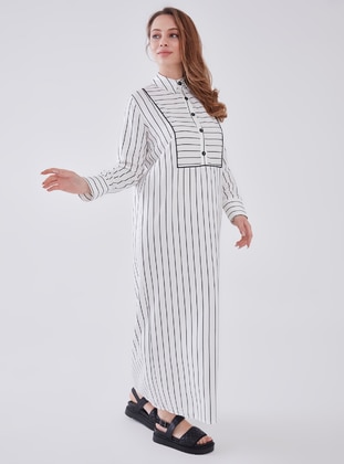 Ecru - Stripe - Unlined - Modest Dress - Sahra Afra