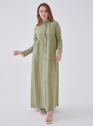 Green - Stripe - Unlined - Modest Dress - Sahra Afra