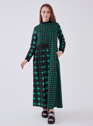 Emerald - Multi - Crew neck - Unlined - Modest Dress - Sahra Afra