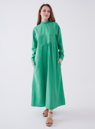 Green - Crew neck - Unlined - Modest Dress - Sahra Afra