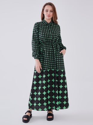 Pistachio Green - Multi - Unlined - Modest Dress - Sahra Afra