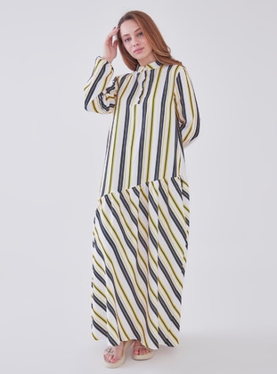 Patterned - Stripe - Crew neck - Unlined - Modest Dress - Sahra Afra