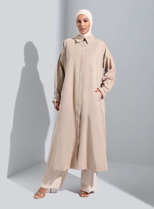 Stone Color - Unlined - Point Collar - Trench Coat - Refka