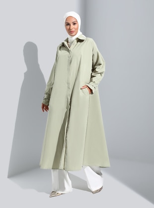 Green - Unlined - Point Collar - Trench Coat - Refka