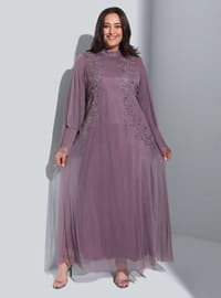 Dark Lilac - Fully Lined - Crew neck - Plus Size Evening Dress
