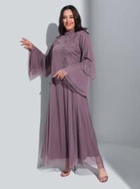 Dark Lilac - Fully Lined - Crew neck - Plus Size Evening Dress