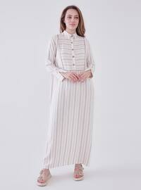 Beige - Stripe - Unlined - Modest Dress