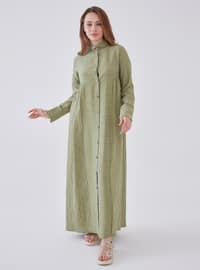 Green - Stripe - Unlined - Modest Dress