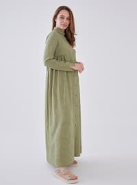 Green - Stripe - Unlined - Modest Dress