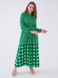 Green - Multi - Unlined - Modest Dress
