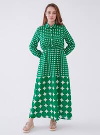 Green - Multi - Unlined - Modest Dress