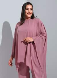 Pink - Crew neck - Fully Lined - Plus Size Evening Suit
