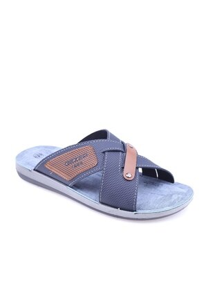 Navy Blue - Flat Slippers - Men Shoes - Gezer